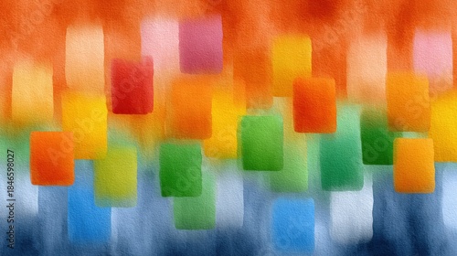 Abstract watercolor background featuring vibrant, blurred rectangles in various colors