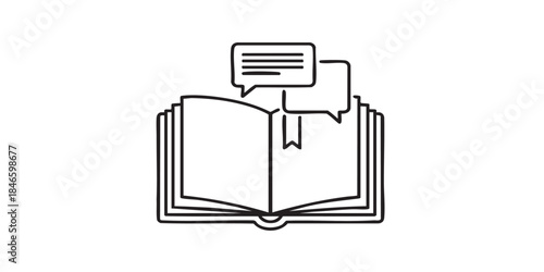 Book with dialogues thin line icon, communication manual concept, paper book with bookmark vector sign on white background, outline style icon mobile concept web design. Vector graphic
