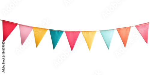 Vibrant triangular pennant banner in colorful festive decorations