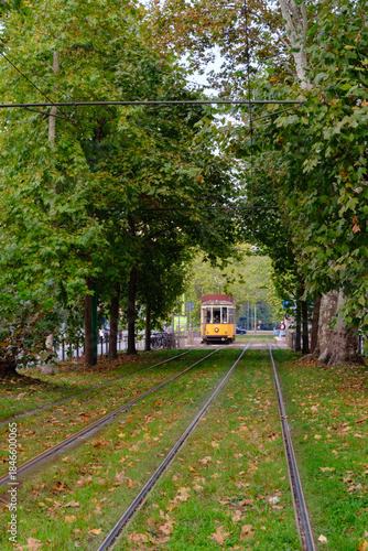 Tramway along corso Sempione in Milan, Italy