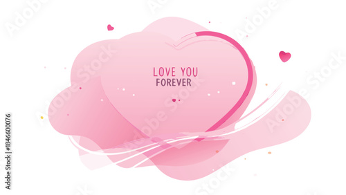 Pastel pink abstract heart design with smooth fluid curves and love you forever text on white background