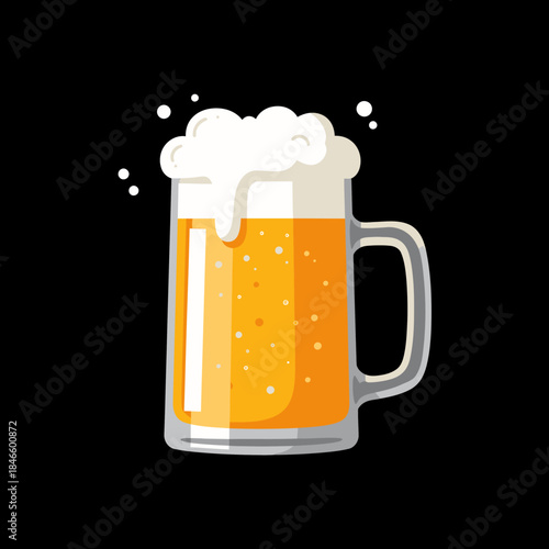 A frosty glass mug of cold beer with overflowing foam.