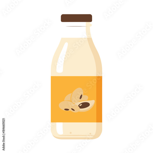 Bottle of Almond Milk with Almond Graphic on Label.