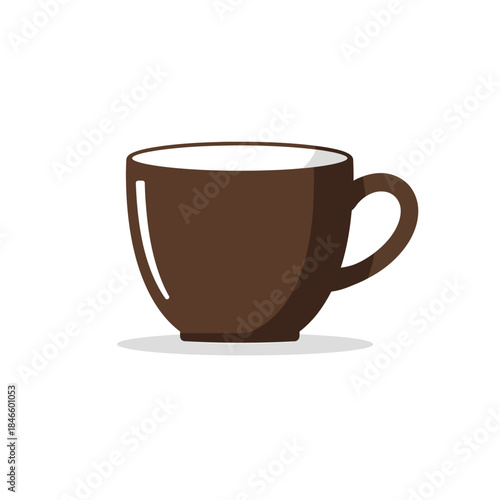 Brown coffee cup with handle on white background, perfect for morning beverage.