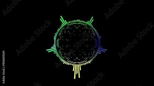 Abstract circular animation of colorful sound wave circle equalizer. Animation. Audio spectrum simulation for music, computer calculating, futuristic, ads, animation.