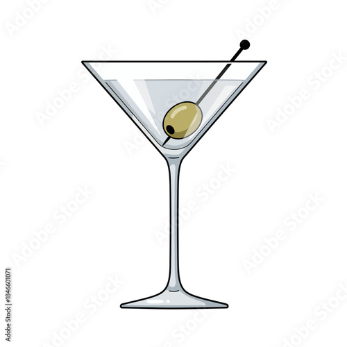Classic Martini Cocktail with Olive Garnish in a Clear Glass.