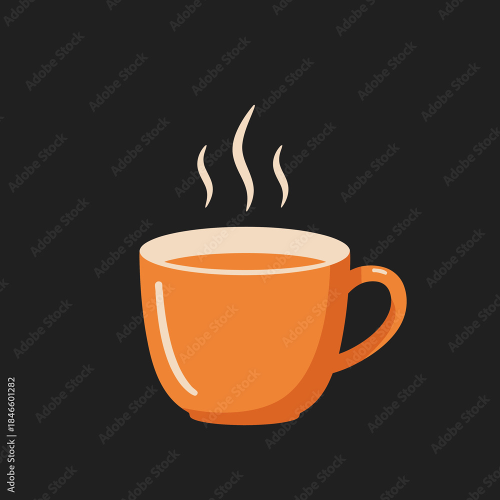 Obraz premium Orange Cup of Hot Tea with Steam on Dark Background.