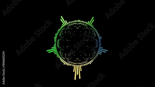 Abstract circular animation of colorful sound wave circle equalizer. Animation. Audio spectrum simulation for music, computer calculating, futuristic, ads, animation.
