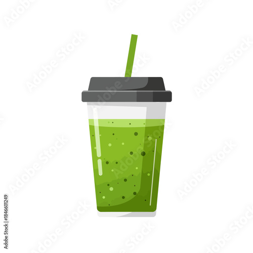 Green Smoothie in a Clear Plastic Cup with Straw.