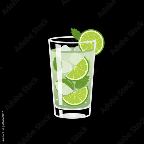 Refreshing mojito cocktail with lime and mint illustration.
