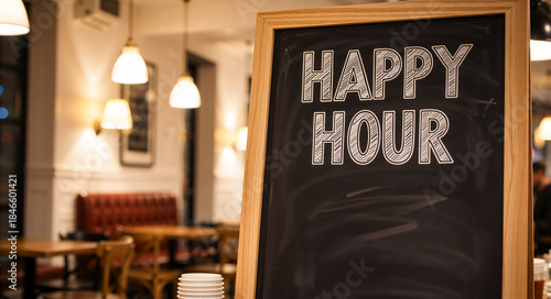 Wallpaper Mural Happy hour promotion on a chalkboard sign in a restaurant. Bar menu with a special discount offer for drinks and food Torontodigital.ca