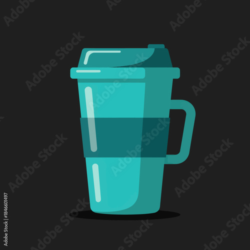 Teal Reusable Coffee Cup with Handle and Lid.