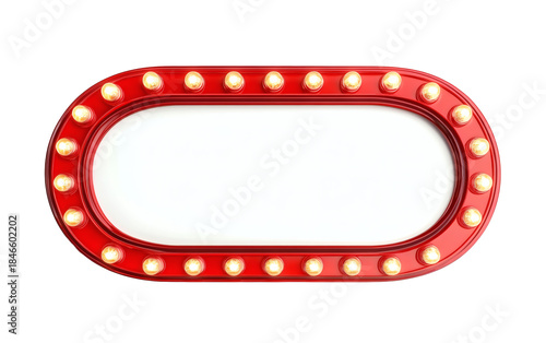 Vibrant red marquee neon sign with glowing bulbs on transparent background