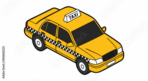 Isometric yellow taxi cab cartoon illustration isolated white vehicle transport city urban travel service driver passenger