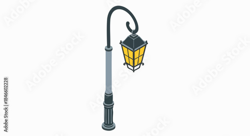 Isometric vintage style street lamp illustration for urban park lighting classic light pole lantern graphic vector isolated design asset element