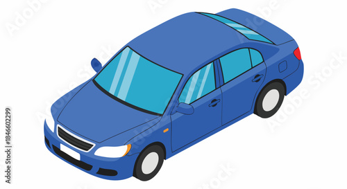 Isometric blue sedan car vector illustration isolated white car sedan automobile transport vehicle graphic flat design