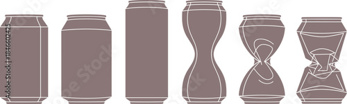 Abstract can shape evolution, beverage container design, vector illustration, industrial deformation, modern packaging concept, creative transformation, product morphing