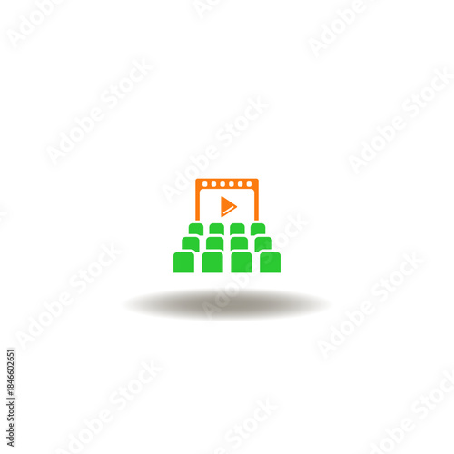 Vector illustration of movie theater. Symbol of cinema. Icon of movie, film, entertainment.