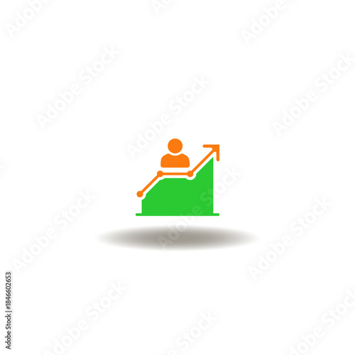 Vector illustration of growth graph and person or client or user. Icon of user options, user statistics and high tech projects development. Symbol of user stats.