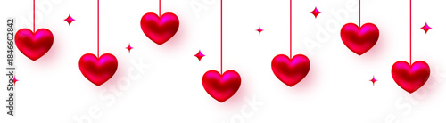 Pink hanging hearts background, Valentine's Day border