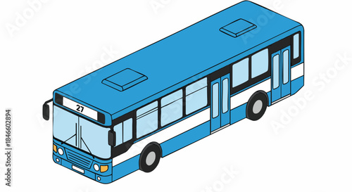 Isometric perspective blue public transportation bus vector illustration vehicle transport urban graphic design isolated number 27