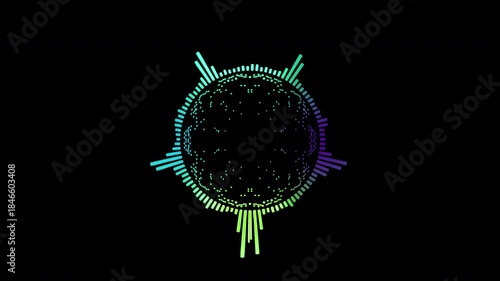 Abstract circular animation of colorful sound wave circle equalizer. Animation. Audio spectrum simulation for music, computer calculating, futuristic, ads, animation.