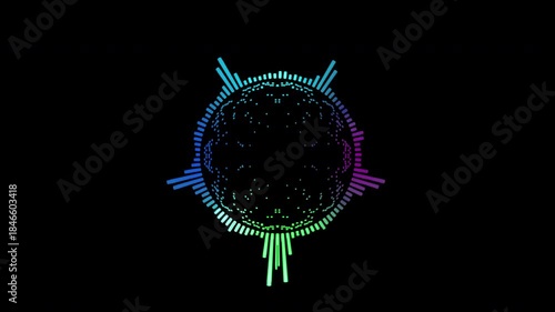 Abstract circular animation of colorful sound wave circle equalizer. Animation. Audio spectrum simulation for music, computer calculating, futuristic, ads, animation.
