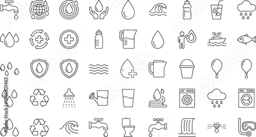 Water, conservation, usage, hygiene, sanitation, droplets, faucet, shower, toilet, washing, recycling, aquatic, health, safety, environment, clean, drink, household, plumbing, sustainability