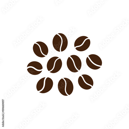 Stylized coffee beans arranged in a circular pattern on a white background