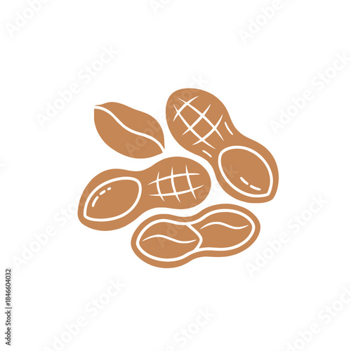 Minimalist illustration of roasted peanuts with textured shells in warm brown color