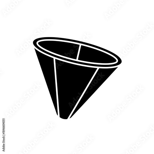 Minimalist black and white drawing of a conical measuring scoop with clear lines