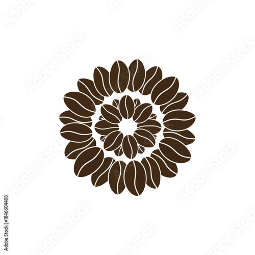 Elegant floral pattern composed of coffee bean silhouettes arranged in a circular design for