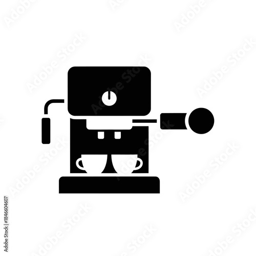 Silhouette of a modern espresso coffee machine brewing two cups with steam