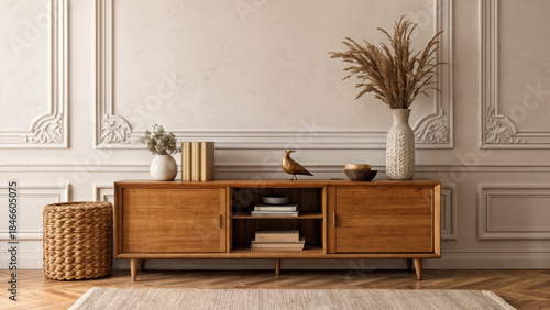 Interior of a bright luxury living room in a restrained style
