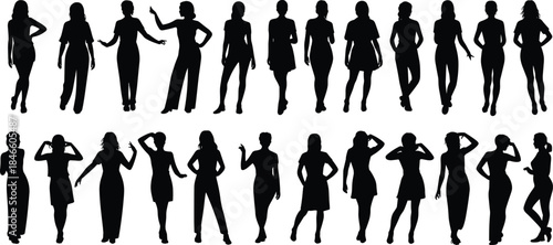 Stylish female silhouette poses showcasing fashion, elegance, body shapes and expressive gestures for lifestyle, modeling, creative artwork and vector illustration design