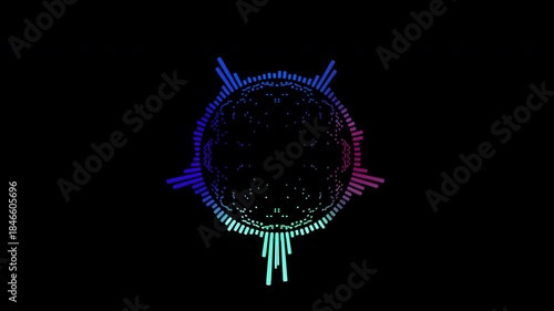 Abstract circular animation of colorful sound wave circle equalizer. Animation. Audio spectrum simulation for music, computer calculating, futuristic, ads, animation.