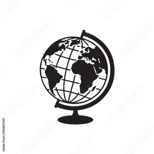 Globe Icon Black and White Isolated on White Background