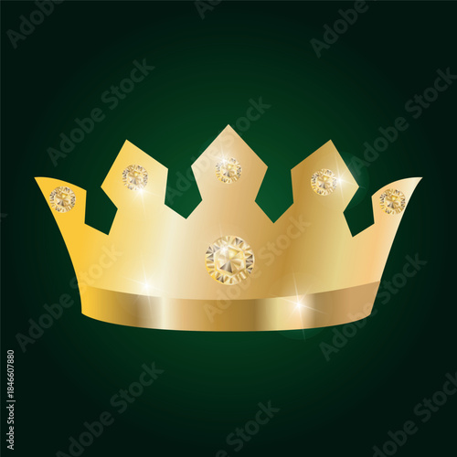 A gold crown with diamonds. Vector drawing of jewelry in the form of a crown decorated with stones. On a dark background.