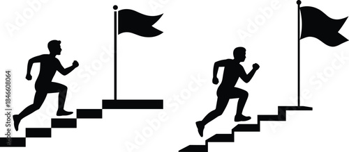 Goal Achievement Vector with Two Staircase Paths. Big Steps vs Small Steps Success Illustration.