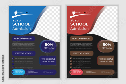School Admission Open Flyer Design with Kids and Education Elements