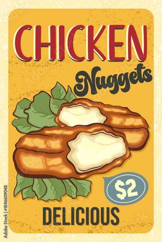 Retro Chicken Nuggets Fast Food Advertisement Poster