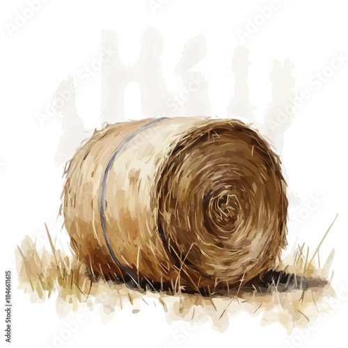 Hand-painted style, vectorized, vector set available in EPS An Elegant watercolor painting design collection, Winter tree, Watercolor_style_painting_of_a_brown_hay_bale_on_a_white