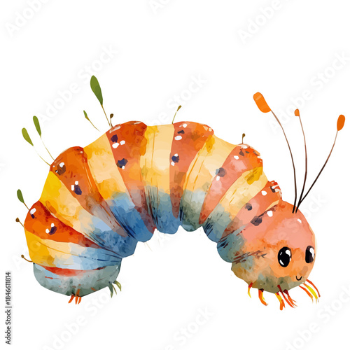 Watercolor_style_painting_of_a_caterpillar_on_a_white_Hand-painted style, vectorized, vector set available in EPS An Elegant watercolor painting design