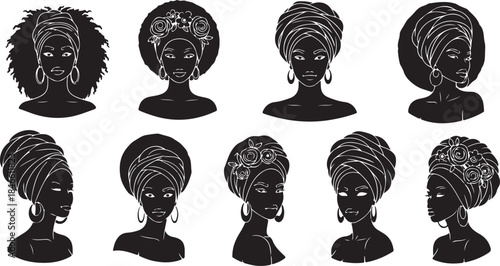 Diverse African women with stylish head wraps and flowers