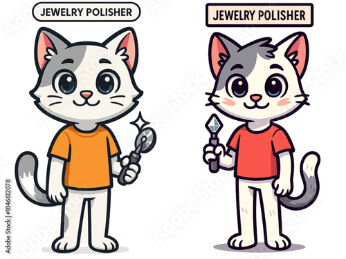Cute characters engaged in jewelry polishing activity in a fun and colorful style