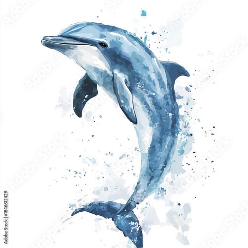 A_Watercolor_style_painting_of_a_dolphin_on_a_white_Hand-painted style, vectorized, vector set available in EPS An Elegant watercolor painting design