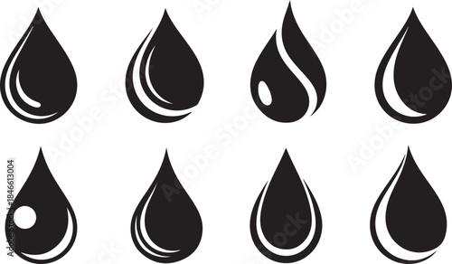 Modern black water drop icons set for design