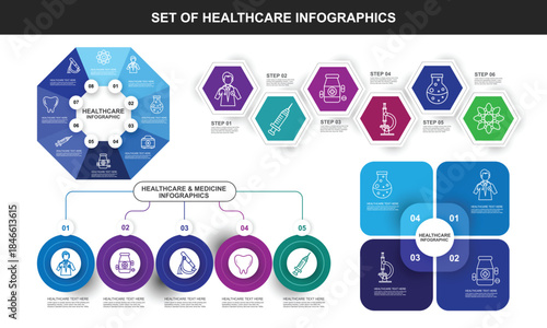 Set of colorful Healthcare and Medicine Infographics