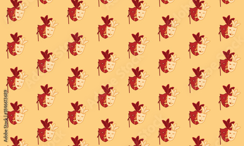 Seamless theatre pattern with masquerade masks, comedy and tragedy symbols, dramatic arts background