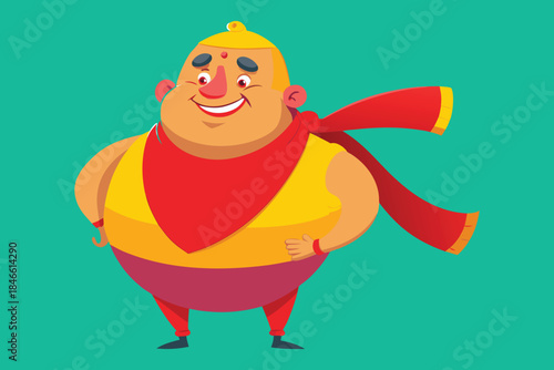 Cartoon Character with Red and Yellow Clothes Dancing Joyfully